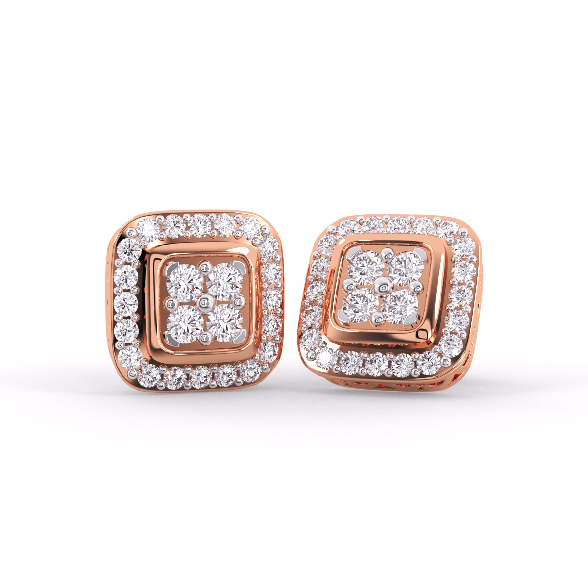 Classic Square Shaped Round Diamond Earrings